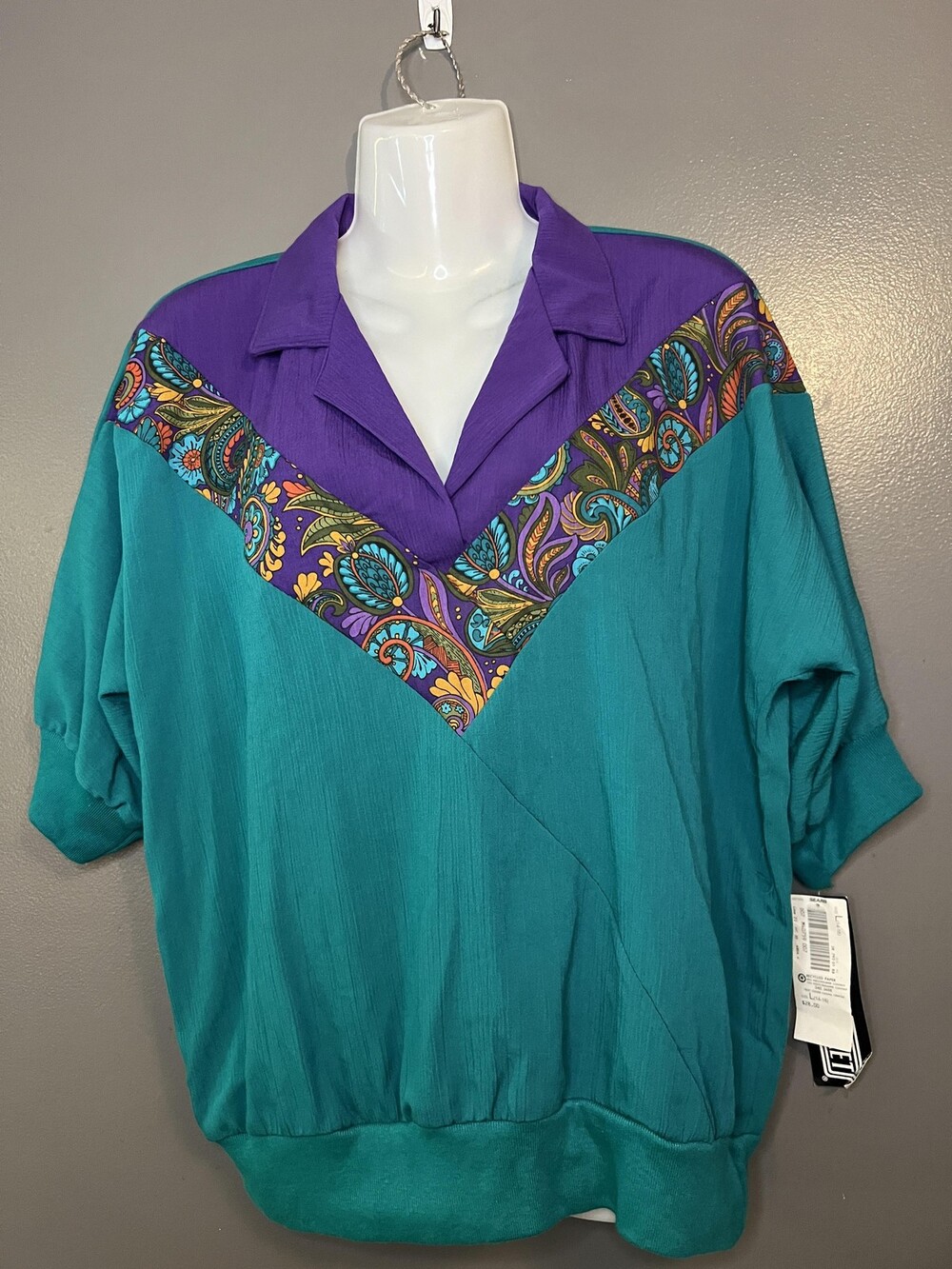 Vintage Season The Ticket Blouse Womens Large Jade Paisley Made USA 80s